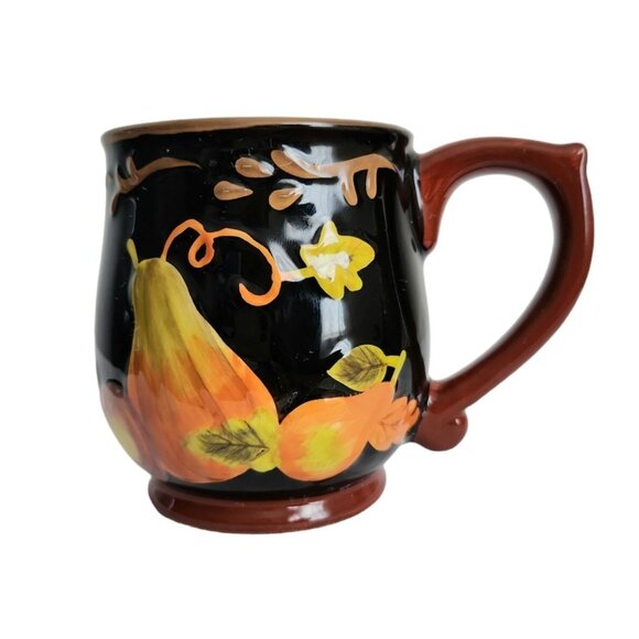 Fall Harvest Ceramic Coffee Mug Cup 3D Autumn Leaves Pumpkin Decor Black Orange - Picture 1 of 6